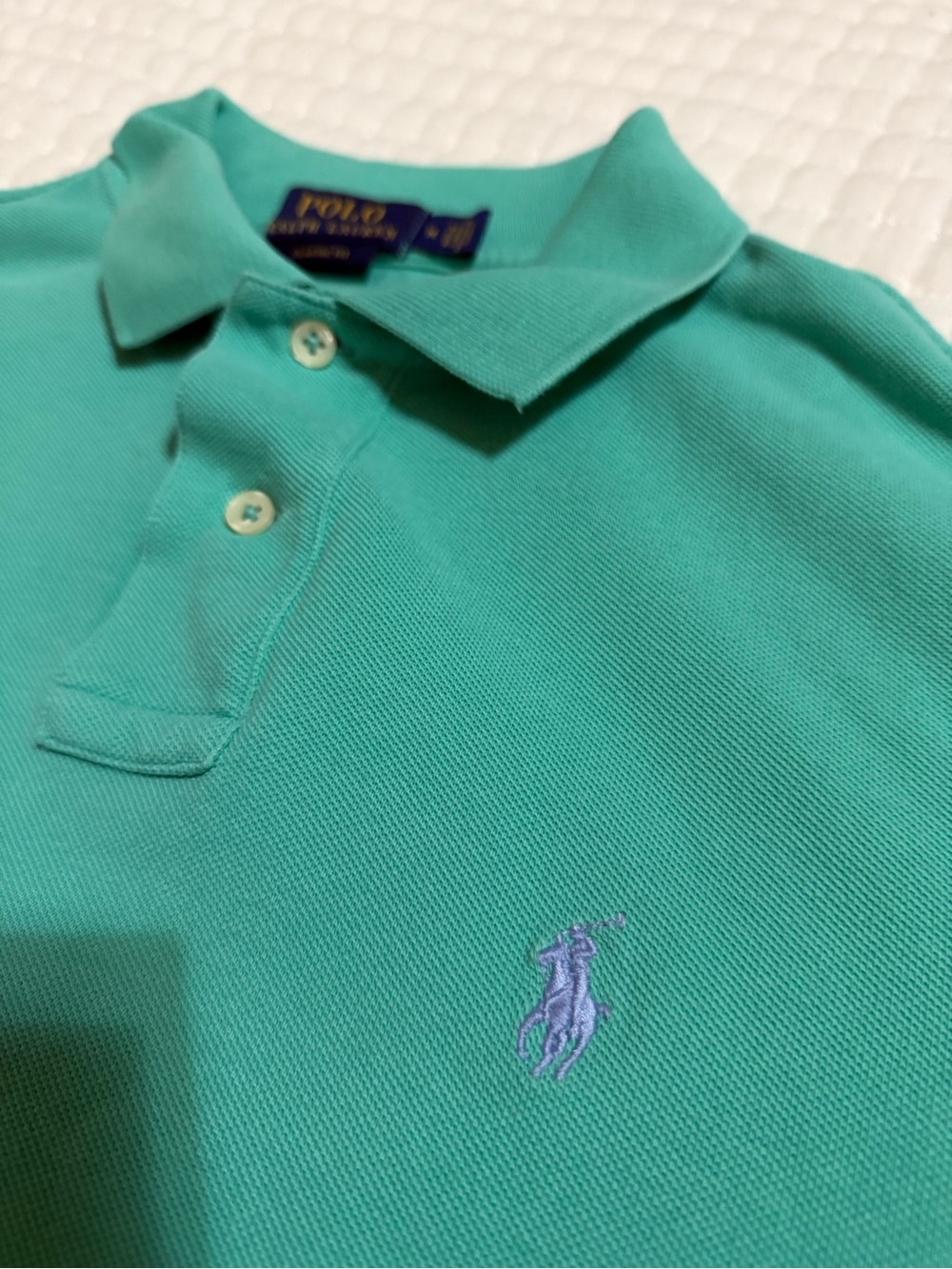 Upcycled Mens Ralph Lauren Turquoise Ruffle-Hem Polo Top - Picture 6 of 11
